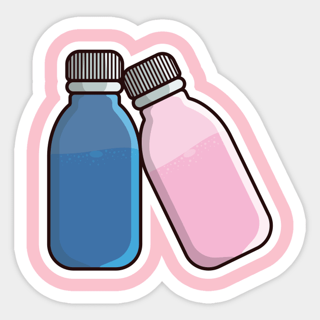 Two Cough Syrup Bottles vector illustration. Health and medical object icon concept. Cough bottle with herbal cough remedy, herbal medicine. Treatment of flu, illness, disease. Sticker by AlviStudio